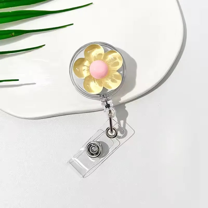 1pcs Cute Transparent Floral Badge Reel for Women Retractable Worker