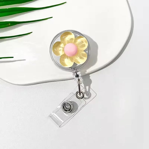 1pcs Cute Transparent Floral Badge Reel for Women Retractable Worker