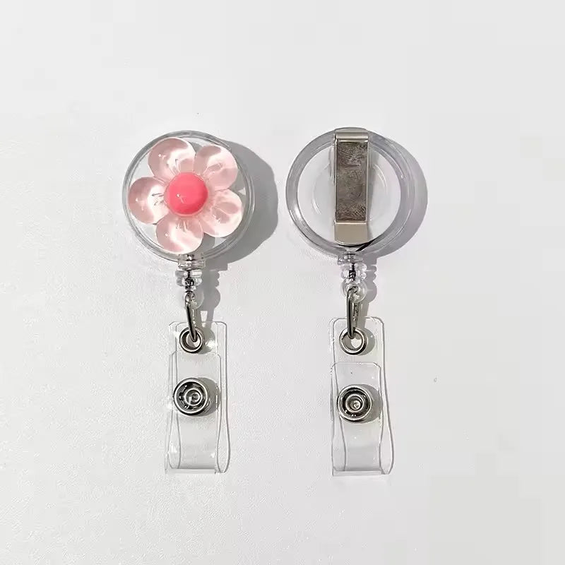 1pcs Cute Transparent Floral Badge Reel for Women Retractable Worker