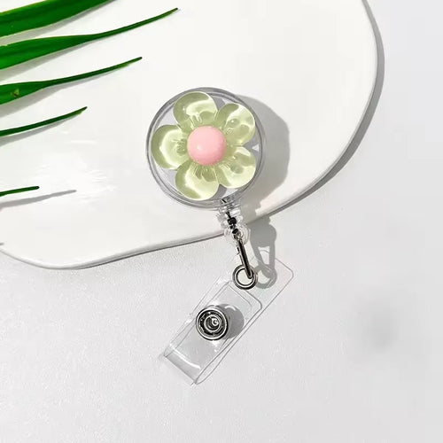 1pcs Cute Transparent Floral Badge Reel for Women Retractable Worker