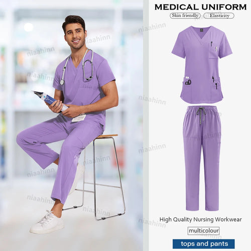 Nursing Scrubs Set  Anti-Wrinkle Medical Surgical Gown Wholesale