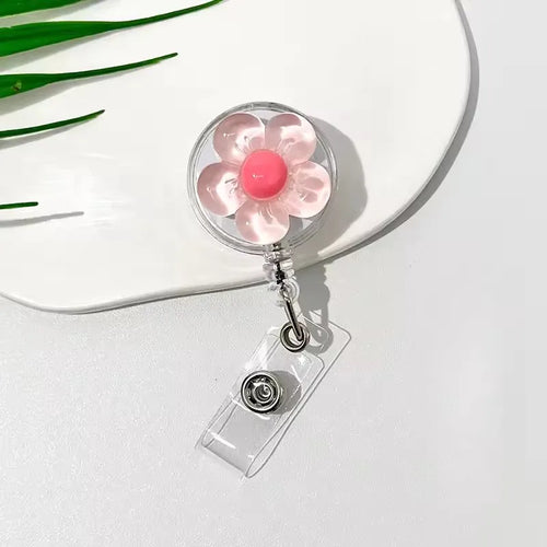 1pcs Cute Transparent Floral Badge Reel for Women Retractable Worker