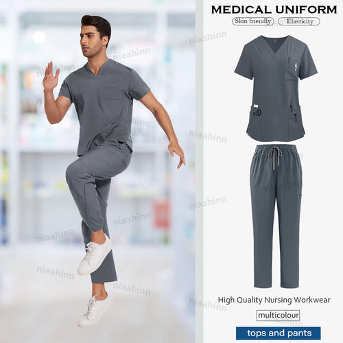 Nursing Scrubs Set  Anti-Wrinkle Medical Surgical Gown Wholesale