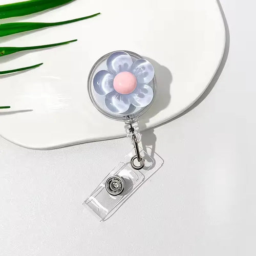 1pcs Cute Transparent Floral Badge Reel for Women Retractable Worker