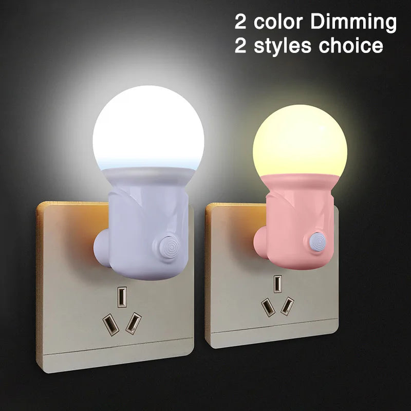 LED Night Lights EU/US Plug 2-color Dimmering Lamp Eye Protection Baby